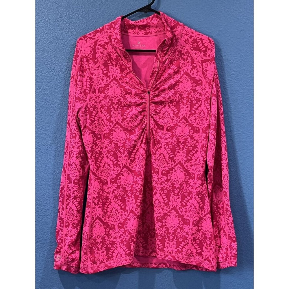 Athleta Hot Pink Patterned Quarter-Zip Long Sleeve Top